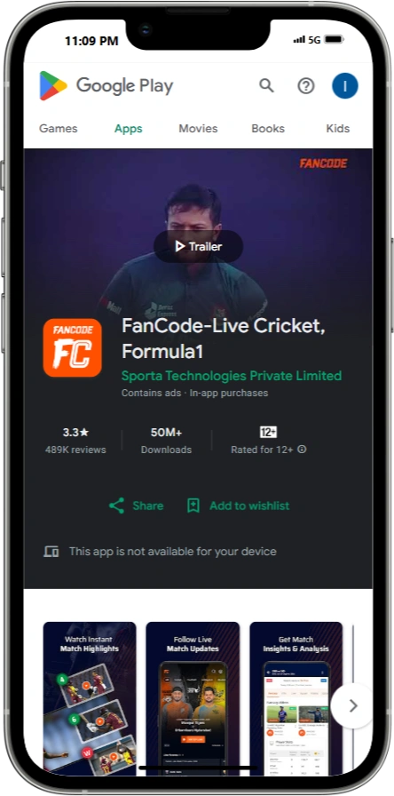 fancode via google playstore